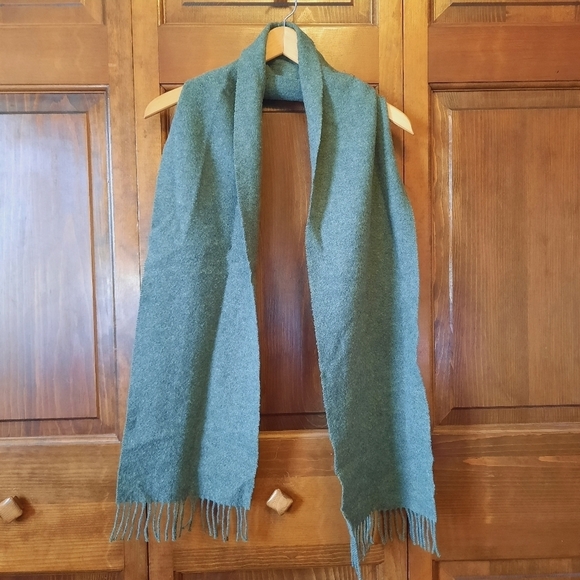 Vintage Blarney Woollen Mills 100% lambswool dark green knit fringe scarf - Picture 2 of 6
